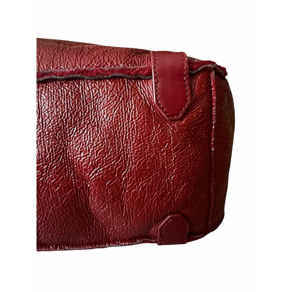 Tory Burch Channing Shearling Patent Leather Tote Red Burgundy Big Shoulder Bag - Picture 6 of 9